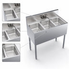 Thumbnail image #3 for Krowne Royal Series KR19-33C 36-Inch Three-Compartment Stainless Steel Underbar Bar Sink with Swing-Spout Faucet, No Drainboards