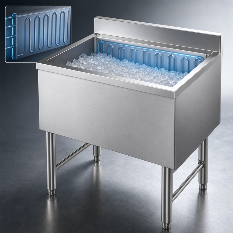 Product image #4 for Underbar Stainless Steel Ice Chest with 7-Circuit Cold Plate, 30 x 18 x 29 Inches, 100 lb. Capacity