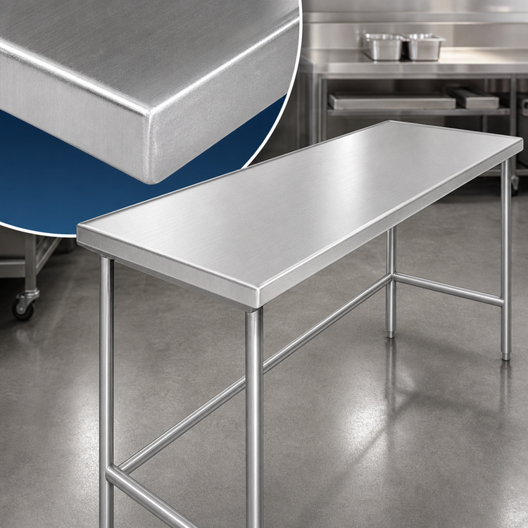Product image #3 for Advance Tabco 120"W x 24"D 14-Gauge 304 Stainless Steel Flat Top Work Table with Galvanized Open Base