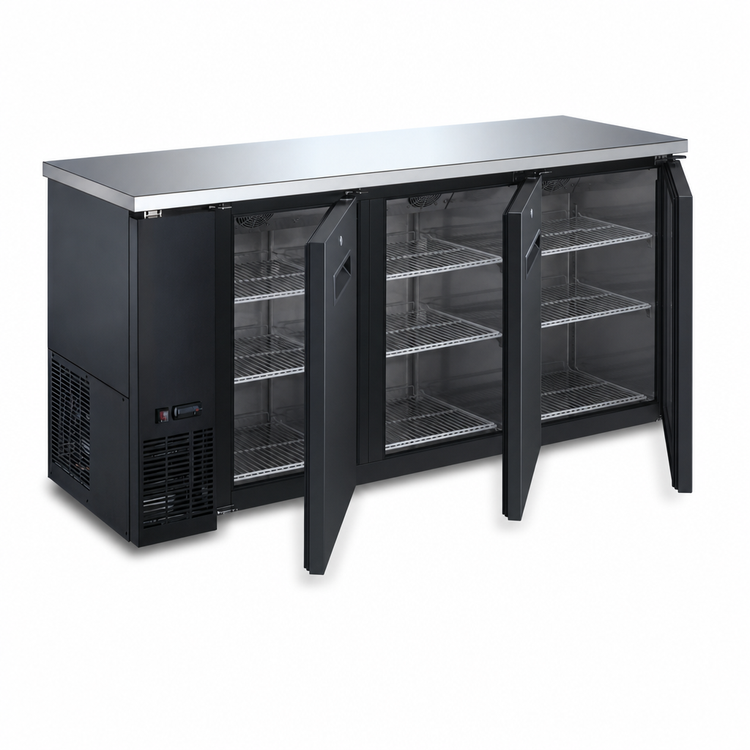 Product image #3 for Omcan USA 73-Inch Three-Section Reach-In Back Bar Cooler with Solid Doors and Stainless Steel Top