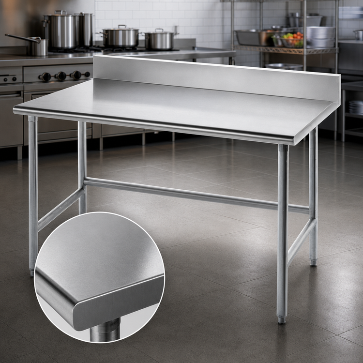 Product image #3 for Advance Tabco 144-Inch x 24-Inch 16-Gauge 430 Stainless Steel Work Table with 5-Inch Backsplash