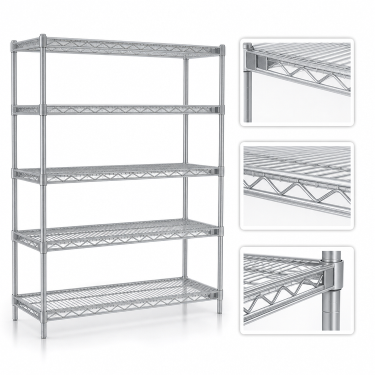 Product image #3 for EAGLEbrite 5-Tier Wire Add-On Shelving Unit with QuadTruss Shelves, 72"W x 18"D x 86"H, Zinc Finish