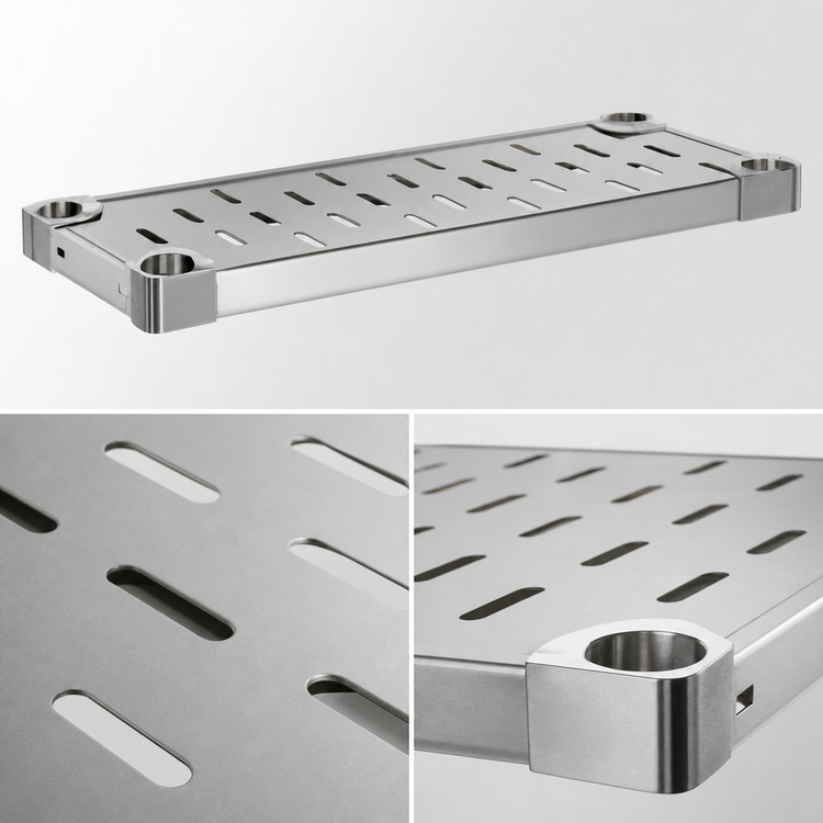 Product image #4 for Eagle Group Quik-Set Louvered Solid Shelf, 48 x 18 Inches, 14/304 Stainless Steel