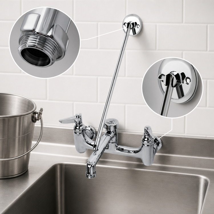 Product image #3 for T&S Brass B-0665-BSTRM 8-Inch Center Wall-Mount Service Sink Faucet with Vacuum Breaker Nozzle and Pail Hook