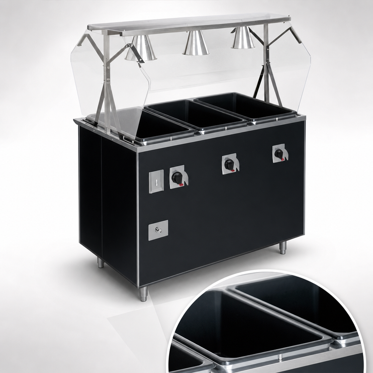 Product image #3 for Vollrath 2-Series Affordable Portable 60-Inch Wide Deluxe 4-Well Mobile Hot Food Station with Enclosed Base and Breath Guard