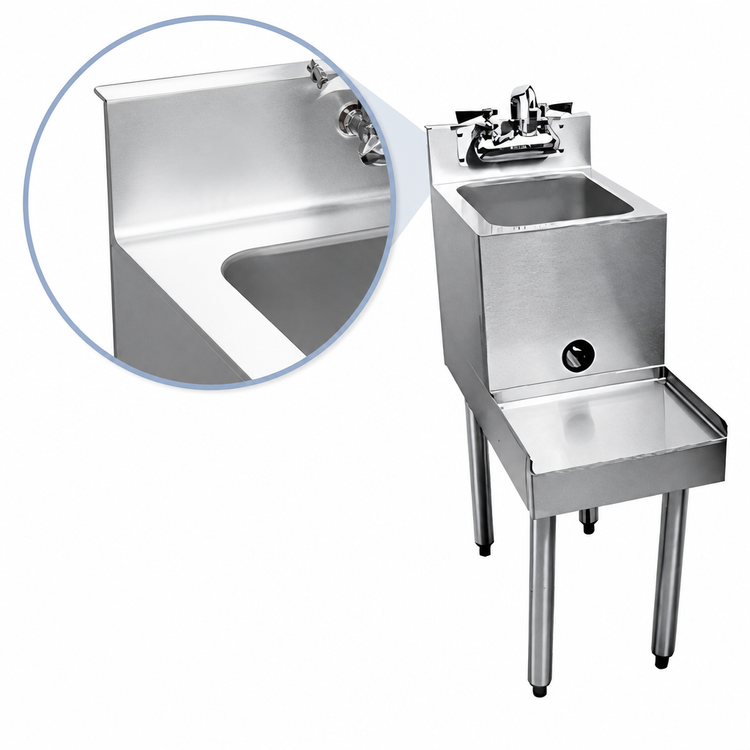 Product image #3 for Choice 18-Inch Freestanding Stainless Steel Underbar Blender Station with Sink and Backsplash