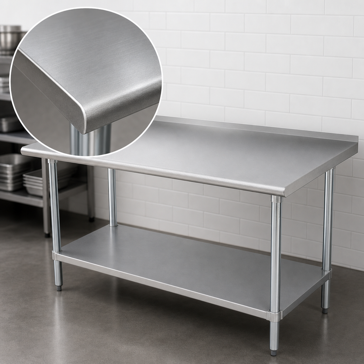 Product image #3 for Advance Tabco 120-Inch x 30-Inch 14-Gauge 304 Stainless Steel Work Table with 1-1/2-Inch Rear Up-Turn and Adjustable Undershelf