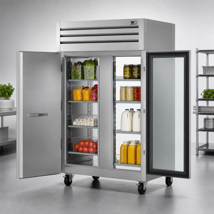 Product image #3 for True SPEC SERIES Two-Section Pass-Thru Reach-In Refrigerator with Solid Front and Glass Rear Doors