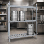 Thumbnail image #3 for Advance Tabco Special Value Series KR-42-X Aluminum Keg Rack, 4-Keg Capacity, 3 Adjustable Shelves, 42 x 20 x 76 Inches