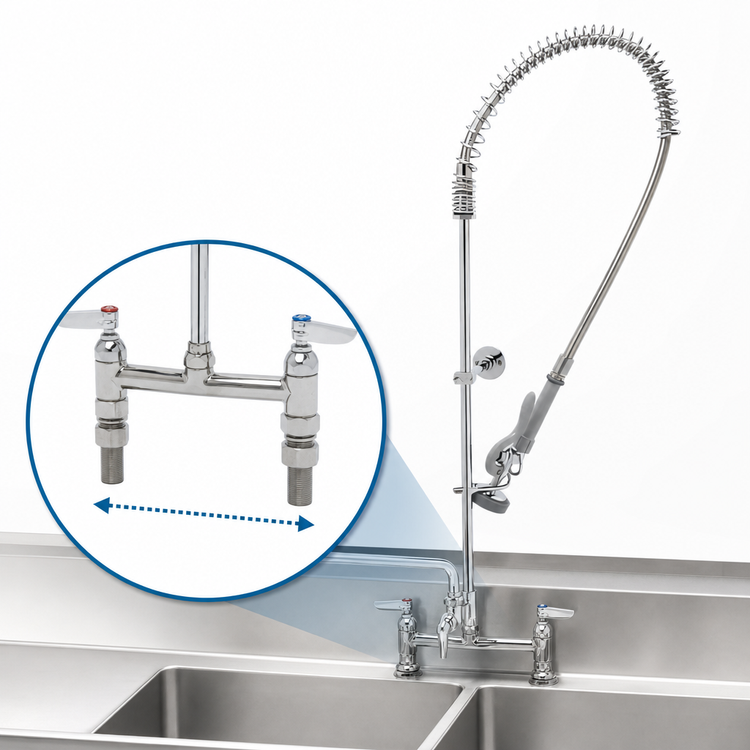 Product image #3 for T&S Brass EasyInstall Deck-Mount Pre-Rinse Unit with 6-Inch Add-On Faucet, Spring Gooseneck, and 8-Inch Adjustable Centers