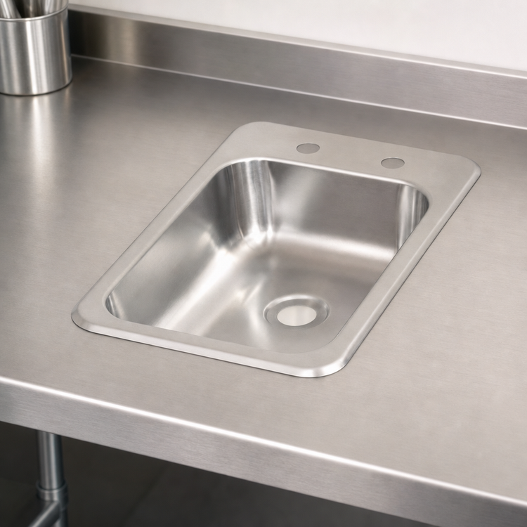 Product image #3 for BK Resources 10" x 14" One Compartment Drop-In Sink with 5" Deep Bowl, 20-Gauge 304 Stainless Steel