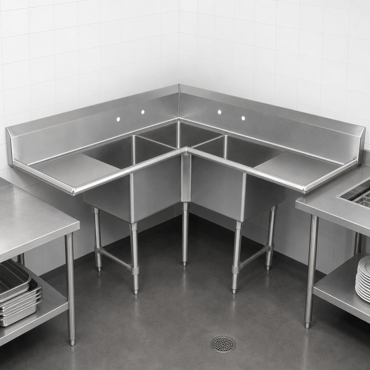 Product image #3 for John Boos Pro-Bowl 3-Compartment Corner Sink with 2 Drainboards