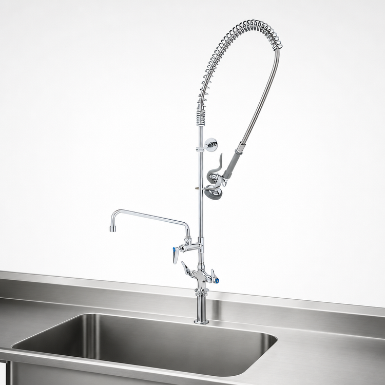 Product image #3 for T&S Brass B-2338-CR Deck-Mount Single-Hole Pre-Rinse Unit with Add-On Faucet, 12-Inch Swing Nozzle, and 1.15 GPM Spray Valve