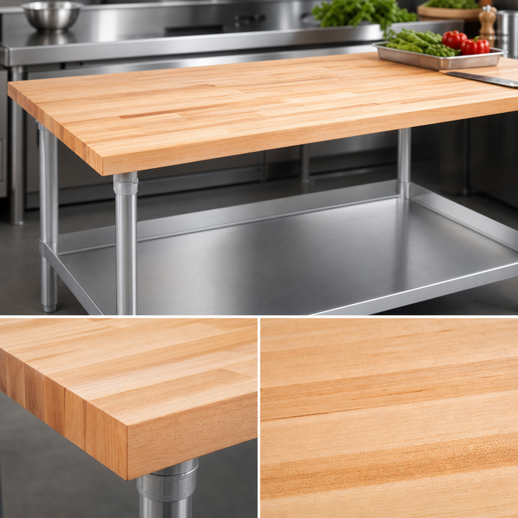 Product image #3 for John Boos JNS13 96-Inch x 30-Inch Edge Grain Hard Rock Maple Wood Top Work Table with Adjustable Undershelf