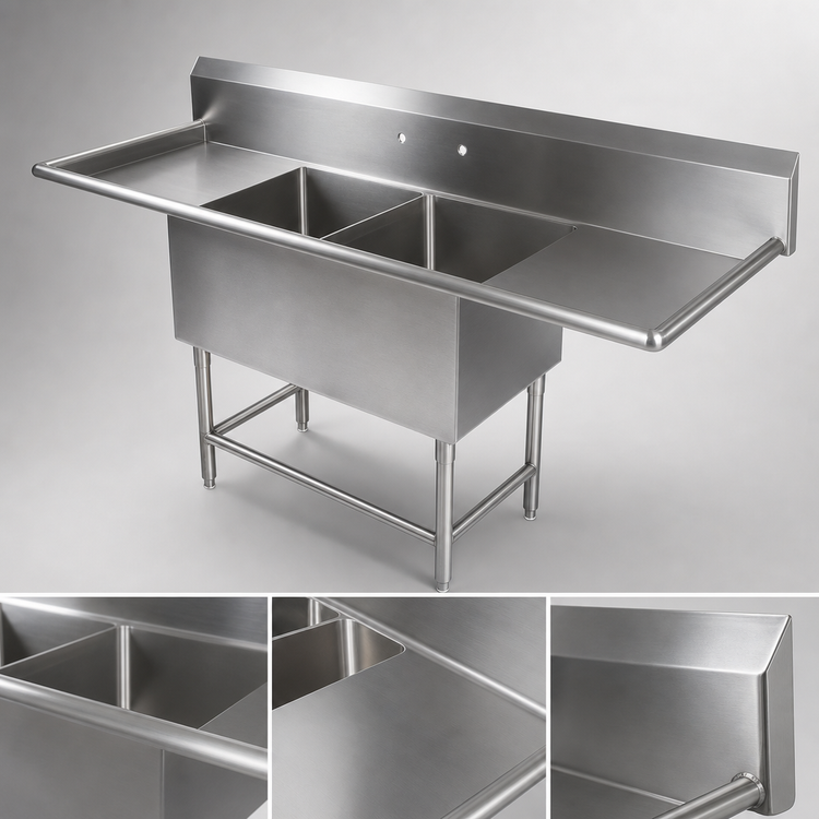 Product image #3 for John Boos Pro-Bowl 2-Compartment 14-Gauge Stainless Steel Sink with Left and Right Drainboards
