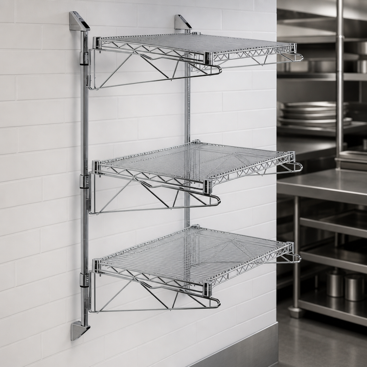 Product image #3 for Quantum Wall-Mount Cantilever Starter Shelving Kit with 3 Wire Shelves, Chrome Plated Finish