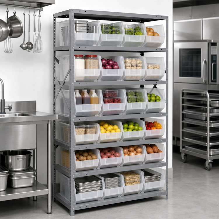 Product image #3 for Quantum Heavy-Duty Wire Shelving Unit with 7 Shelves and 24 Clear Bins, 36 x 18 x 75 Inches