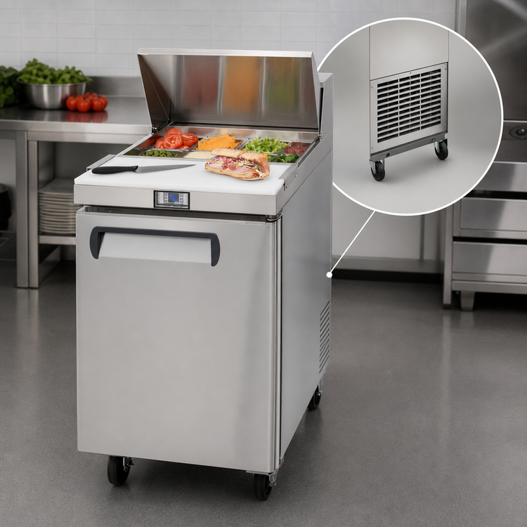 Product image #3 for Migali Competitor Series® Single-Section Refrigerated Sandwich Prep Table, 27.5 Inch Wide, 8-Pan Capacity, Rear-Mount Self-Contained