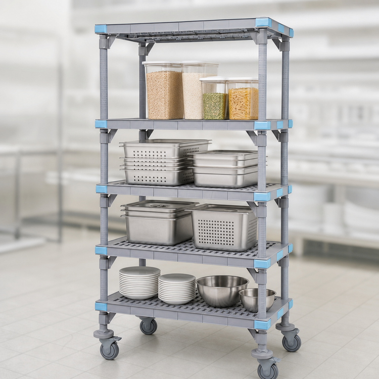Product image #3 for Quantum Millenia Mobile Polymer Shelving Unit, 30 in. W x 24 in. D x 74 in. H, 4 Shelves