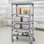 Thumbnail image #3 for Quantum Millenia QPM243074VS-4 Mobile All-Polymer Shelving Unit, Gray, 30 in. W x 24 in. D x 74 in. H, 4 Open Grid Shelves