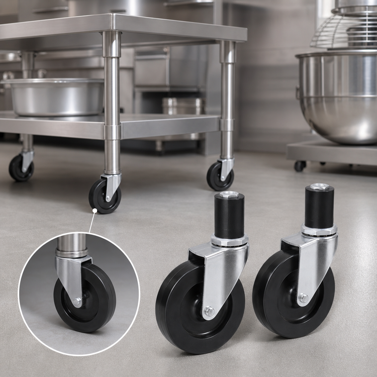 Product image #3 for 5-Inch Stainless Steel Stem Caster Set for 24-Inch Tall Tables and Mixer Stands
