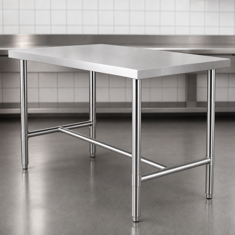 Product image #3 for Klinger's Trading 84-Inch x 30-Inch Heavy Duty Stainless Steel Flat Top Work Table with H-Frame Base