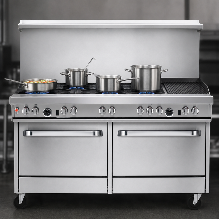 Product image #3 for Southbend Ultimate 60-Inch Commercial Gas Restaurant Range with 4 Open Burners, 36-Inch Charbroiler, Standard Oven, and Cabinet Base