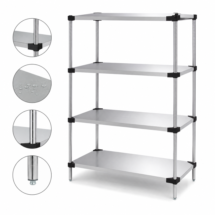 Product image #3 for Quantum 4-Shelf Solid Shelving Starter Kit, 54"W x 21"D x 54"H, 304 Stainless Steel