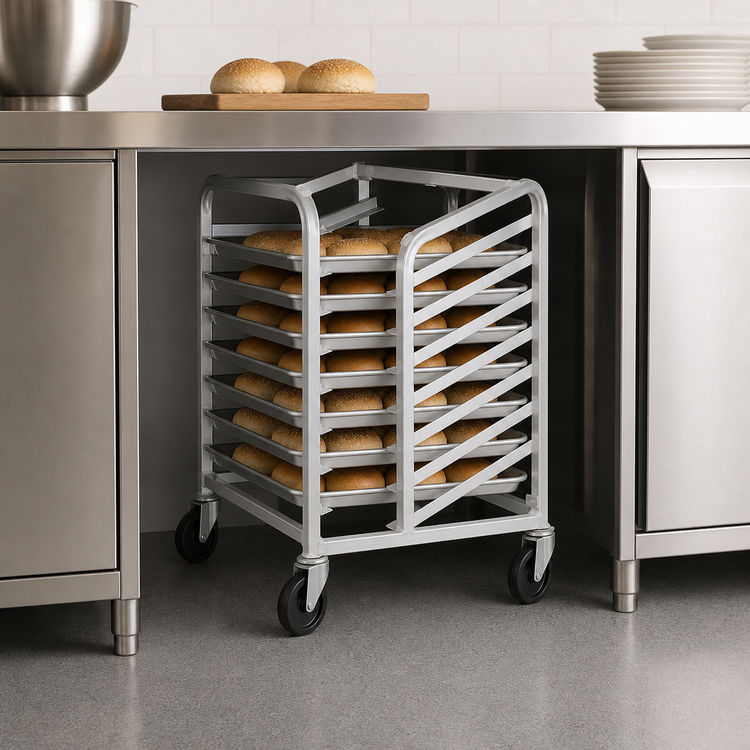 Product image #3 for Channel Manufacturing Under-Counter Aluminum End-Load Bun Pan Rack with 8-Pan Capacity and 5-Inch Swivel Casters