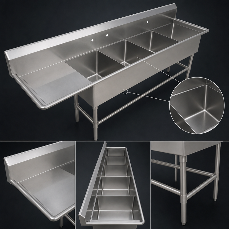 Product image #3 for John Boos Pro-Bowl 4-Compartment Stainless Steel Sink with Left Drainboard, 14-Inch Deep Bowls