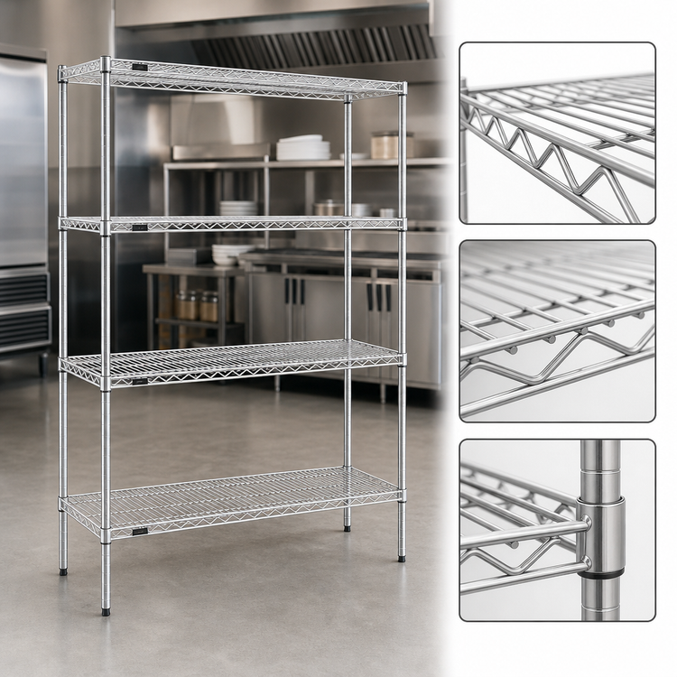 Product image #3 for EagleGard Red-i-Pak 4-Tier Wire Shelving Unit, 48W x 24D x 74H, Stationary, Hybrid Epoxy Finish