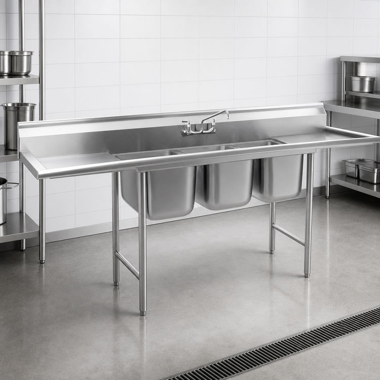 Product image #3 for Eagle Group 3-Compartment 304 Stainless Steel Sink with Legs, 58-3/4" W x 27-1/2" D