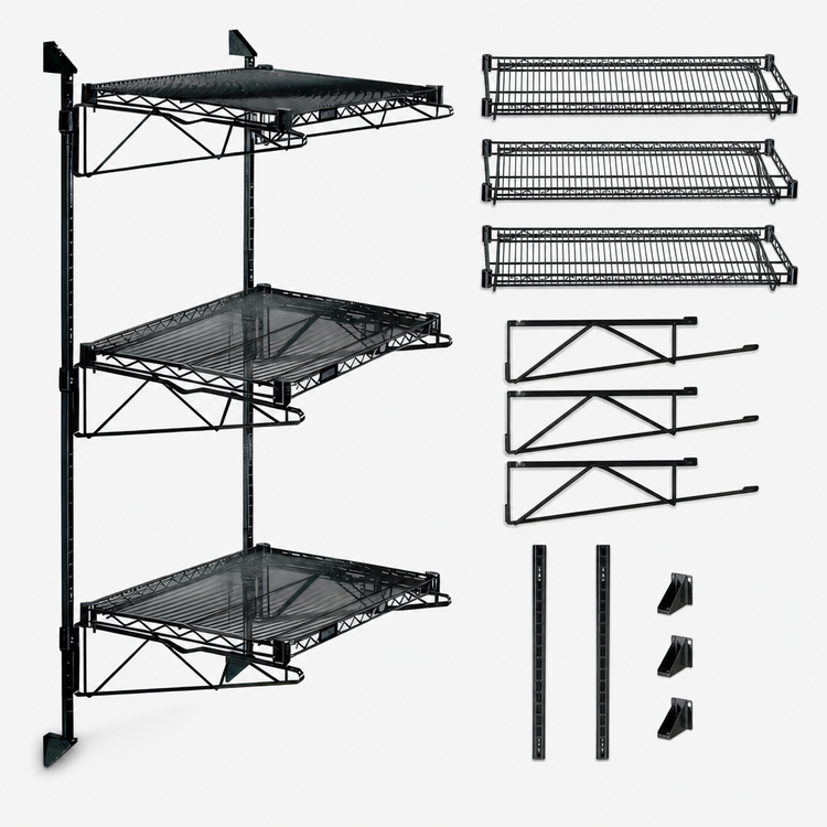 Product image #3 for Wall-Mounted Cantilever Starter Shelving Unit with 3 Wire Shelves