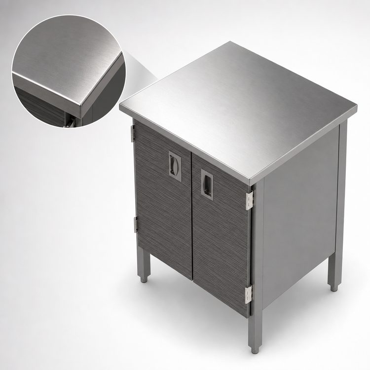 Product image #3 for John Boos 120 x 30 Inch Stainless Steel Flat-Top Enclosed Work Table with Cabinet Base and Hinged Doors