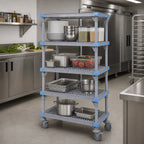 Thumbnail image #3 for Quantum Millenia QPM185462VS-4 Mobile Polymer Shelving Unit, 4 Open-Grid Shelves, 54 x 18 x 62 Inches, Gray