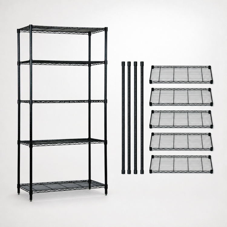 Product image #3 for Quantum 5-Shelf Wire Shelving Starter Kit, 48 x 14 x 74 Inches, Black Epoxy Antimicrobial Finish