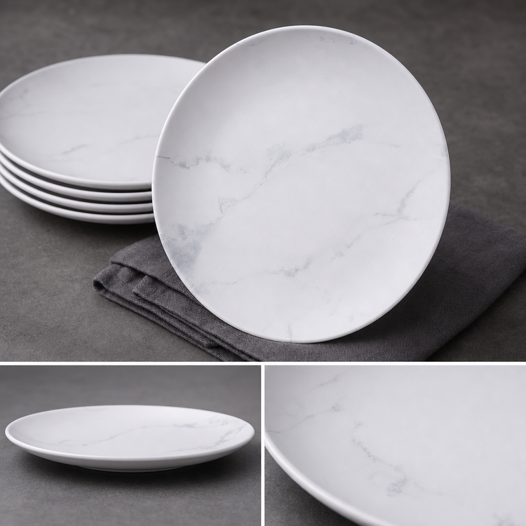 Product image #3 for American Metalcraft Mix & Matte 11-1/2 Inch Round Coupe Melamine Plate, Matte Marble White