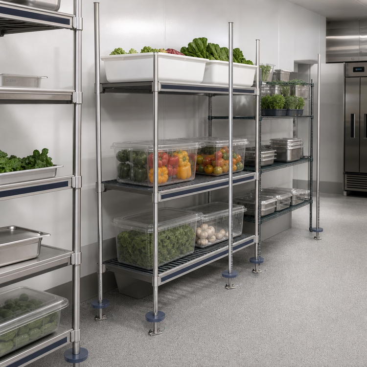 Product image #3 for Metro qwikTRAK HD High Density Track Shelving Stationary Intermediate Unit Kit with 74-Inch Stainless Steel Posts