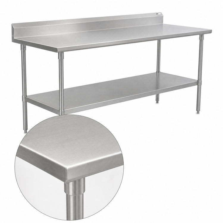 Product image #3 for John Boos Stallion 108-Inch Wide x 24-Inch Deep Stainless Steel Work Table with 5-Inch Backsplash and Adjustable Undershelf