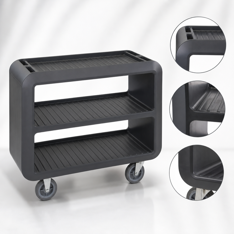 Product image #4 for Cambro Service Cart Pro Large Open-Side Bus Cart, Charcoal Gray, 3-Shelf