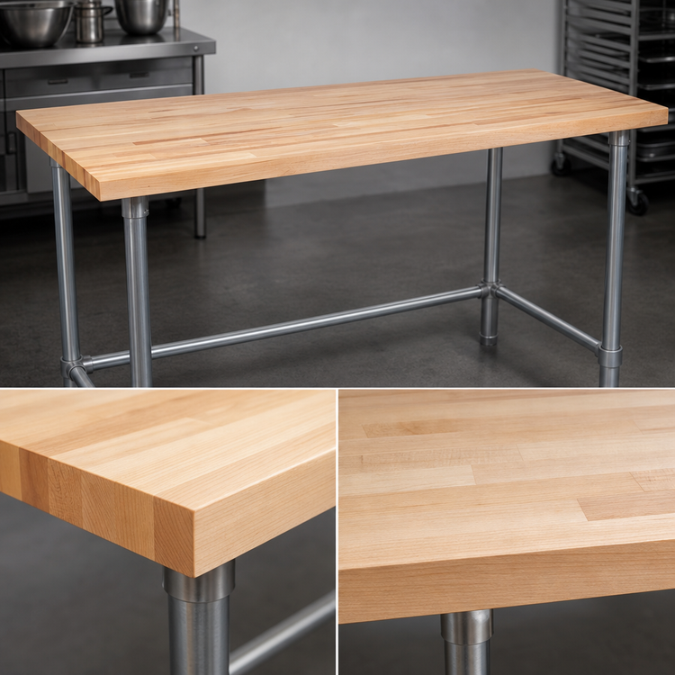 Product image #3 for John Boos TNB18 Northern Hard Rock Maple Wood Top Work Table with Stainless Steel Base, 120 x 36 Inches