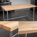 Thumbnail image #3 for John Boos TNB18 Wood Top Work Table, 2-1/4-Inch Northern Hard Rock Maple Top, Stainless Steel Base, 120 x 36 Inches
