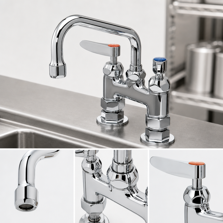 Product image #3 for T&S Brass B-2283-CR Double Pantry Deck-Mount Mixing Faucet with 6-Inch Swing Nozzle, 4-Inch Centers