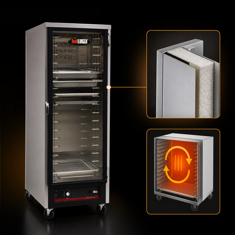 Product image #3 for hotLOGIX HL3-14 One-Compartment 3/4-Height Insulated Aluminum Heated Holding Cabinet with Glass Door, 28 Pan Capacity
