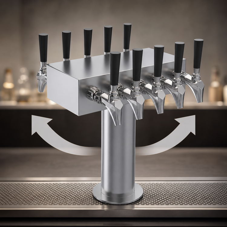 Product image #3 for Krowne Double-Sided T-Head 10-Faucet Glycol-Cooled Draft Beer Tower, 15-Inch Overall Length