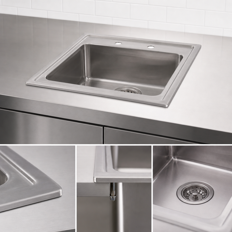Product image #3 for Omcan USA 1-Compartment Drop-In Self-Rimming Sink with 3-1/2 Inch Drain Basket, Stainless Steel, 12-1/4 x 10-1/4 x 5-1/2 Inches