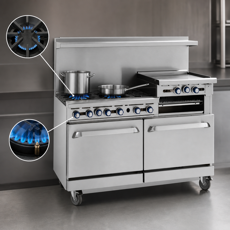 Product image #3 for Imperial Pro Series 60-Inch Gas Restaurant Range with 2 Open Burners, 48-Inch Griddle, Standard Oven, and Open Cabinet Base
