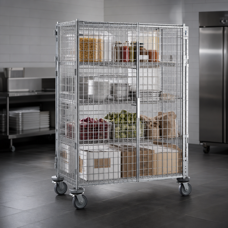 Product image #3 for Metro Super Erecta Mobile Wire Security Cage with 4 Casters, Chrome-Plated Finish