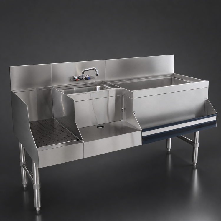 Product image #3 for Advance Tabco Prestige Uni-Serv 48-Inch Stainless Steel Speed Bar with Left Ice Bin and Blender Recess