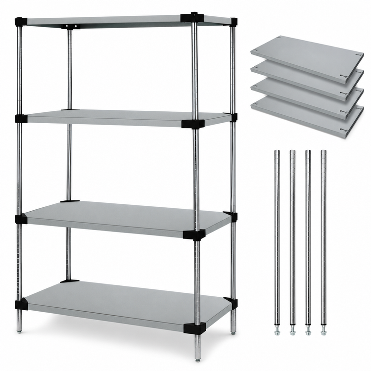 Product image #3 for Quantum Solid Stainless Steel Shelving Starter Kit, 48"W x 18"D x 63"H, 4 Shelves